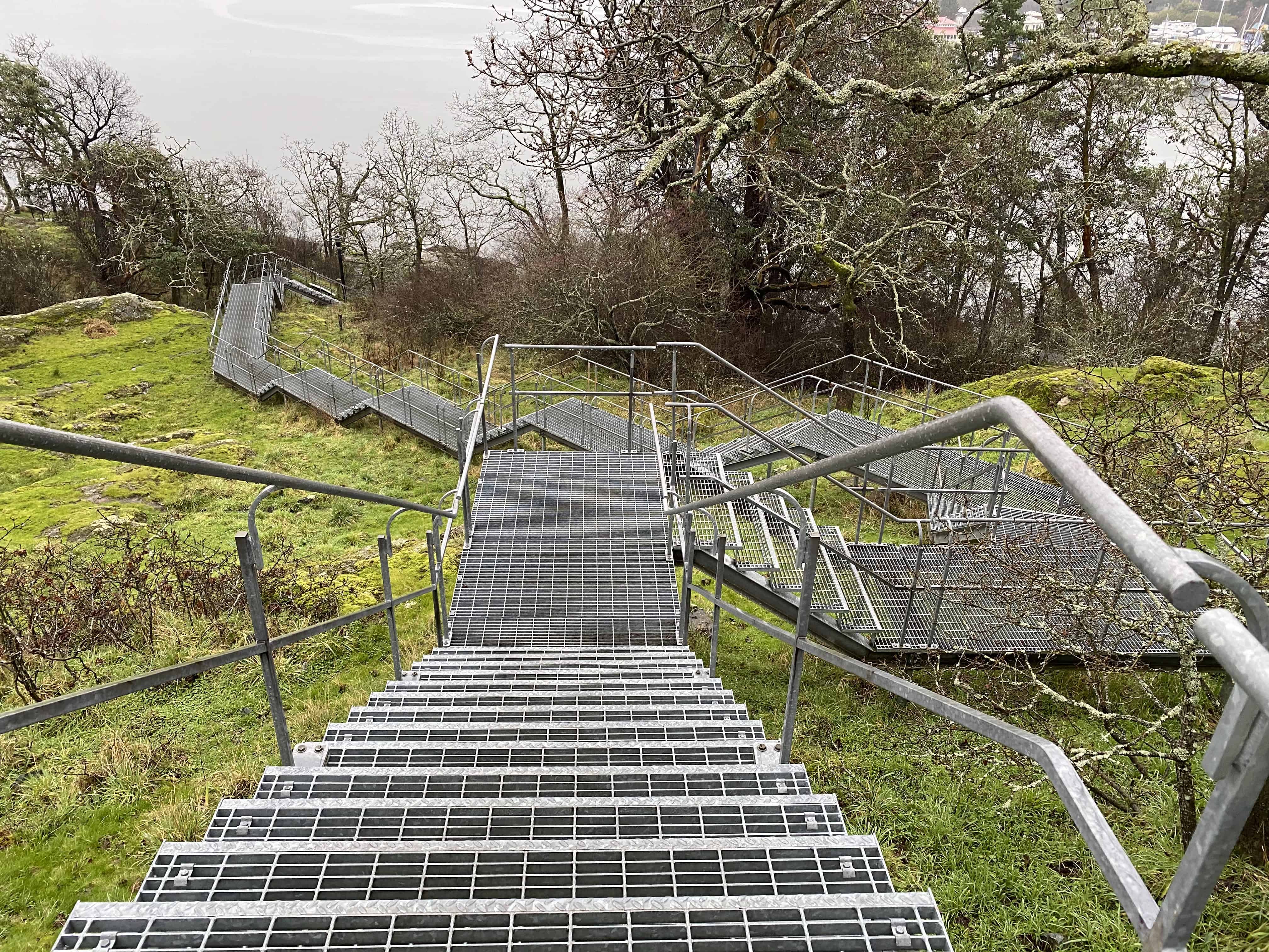 Matson Conservation area staircase which takes one to Westsong Walkway to walk to downtown Victoria.