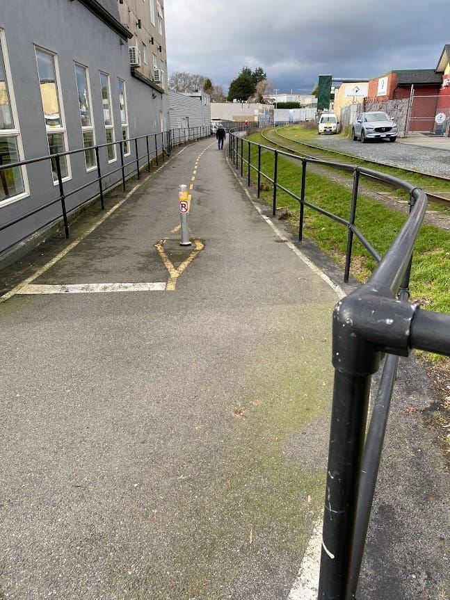 This is the current start of the E&N rail trail at Robert & Esquimalt Road