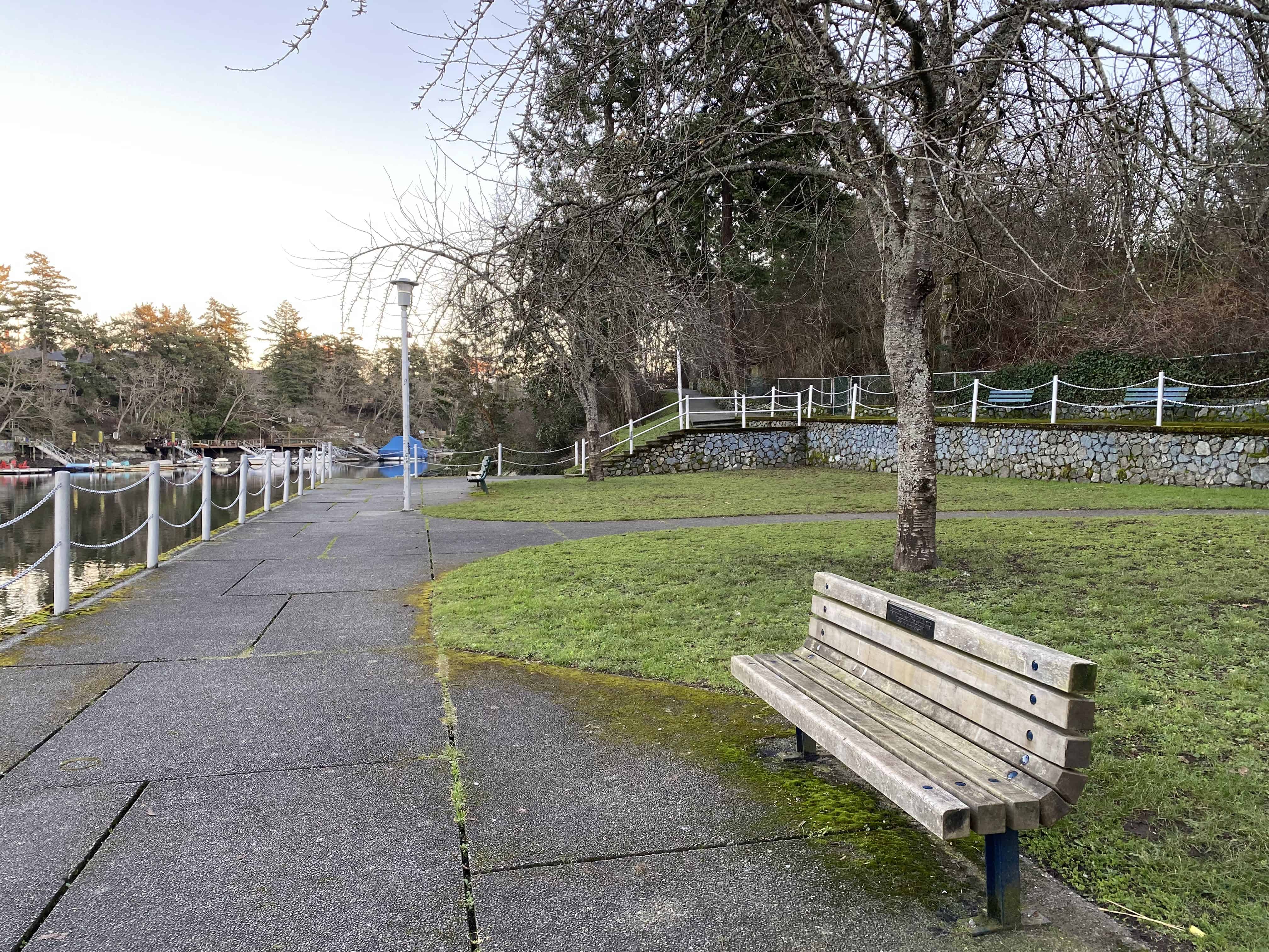 There are a few benches to sit on and relax