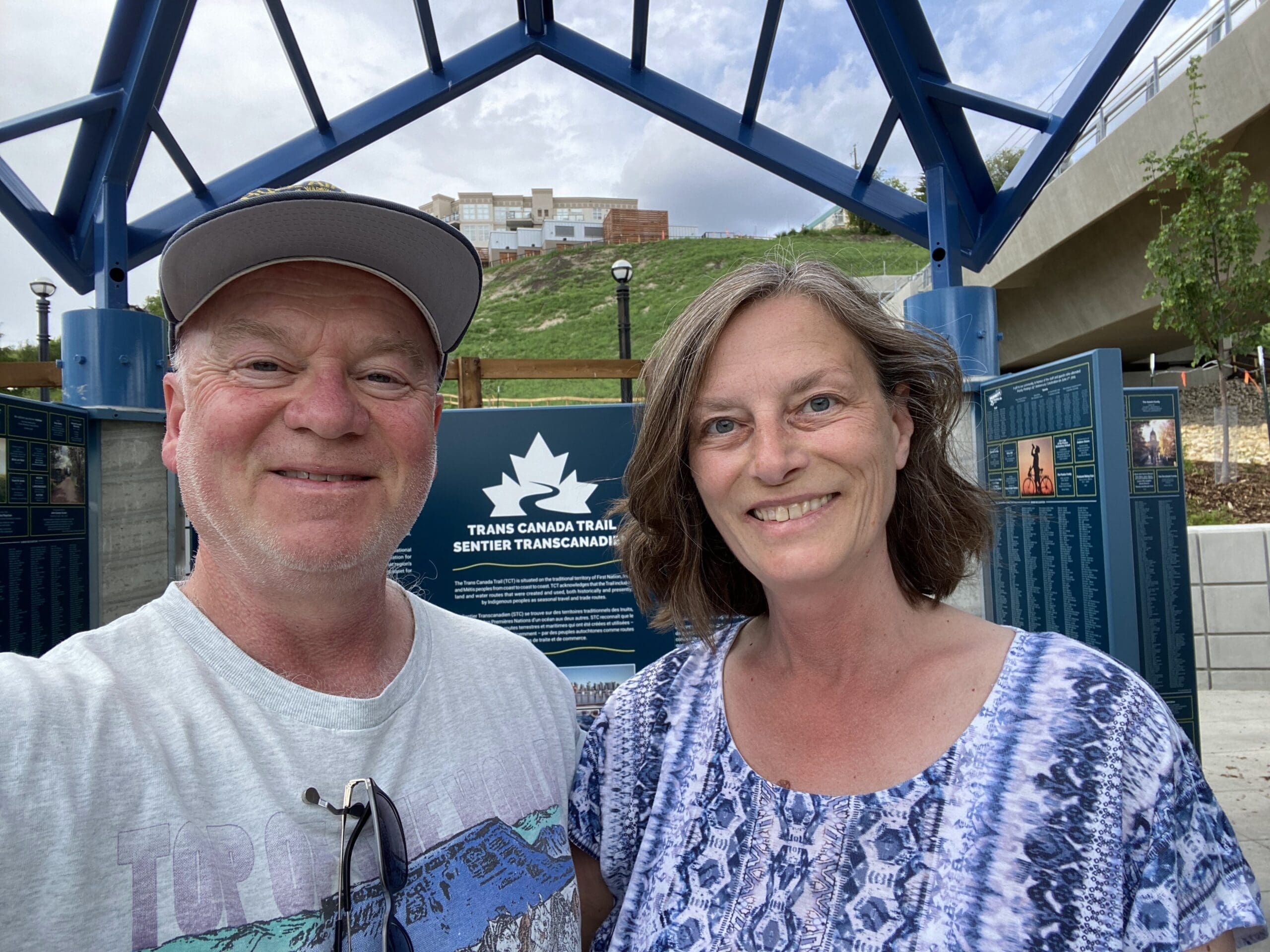 Gail and Paul in Edmonton Alberta at Transcanada Trail Marker