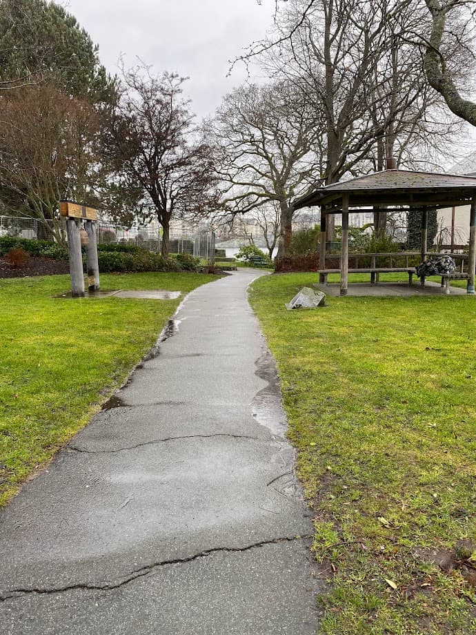 This picture looks towards the Friendship Bell on the left, as we walk farther along the David Foster Harbour Pathway