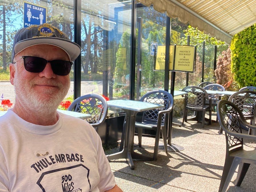 Early lunch for Paul and Gail at Beacon Drive in.  Sitting outside on covered patio area.