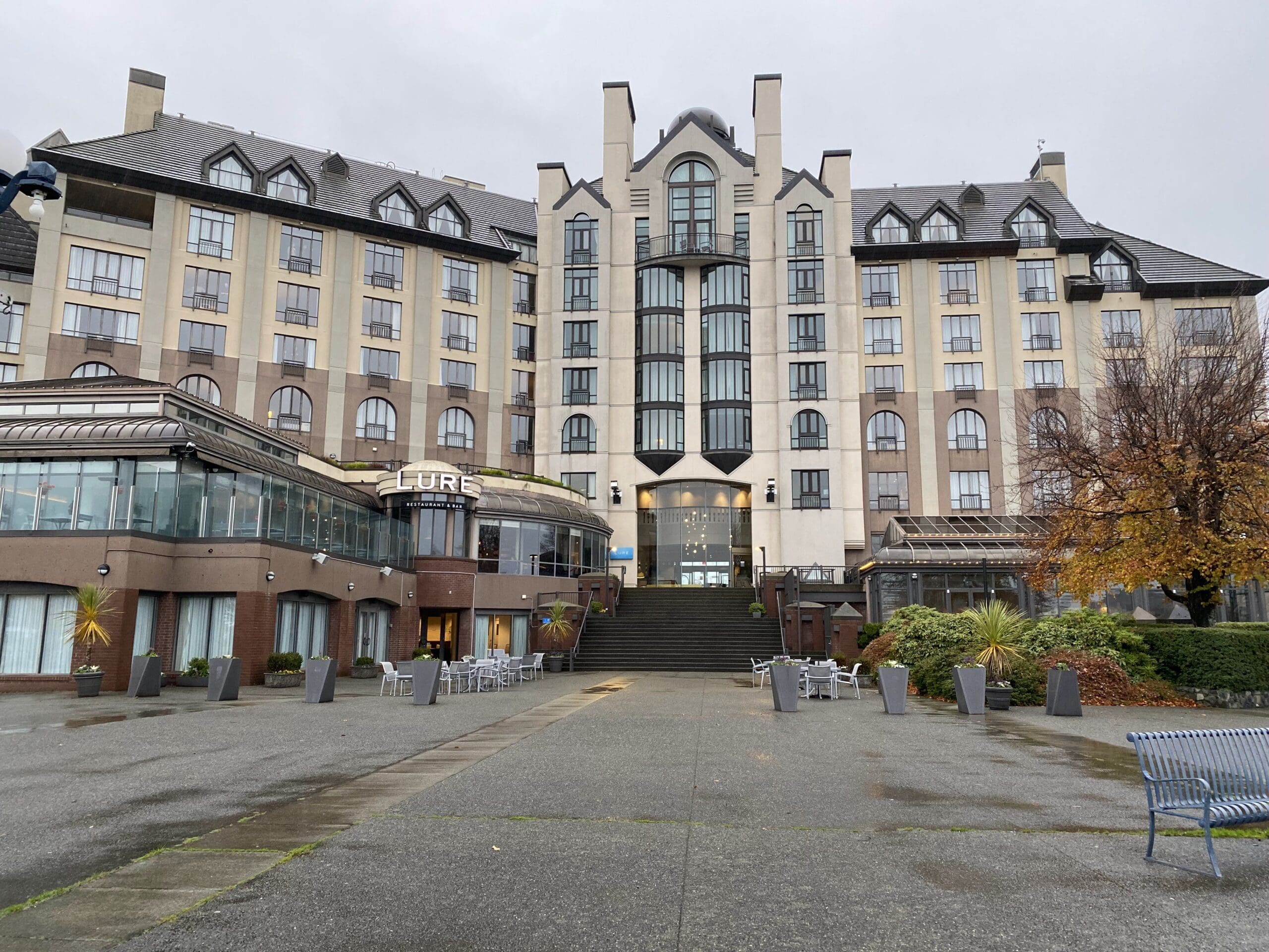 If you're wondering where to stay in Victoria, BC, the Delta Ocean Pointe Resort hotel is an awesome choice. This is the back of the hotel, taken from the harbour.