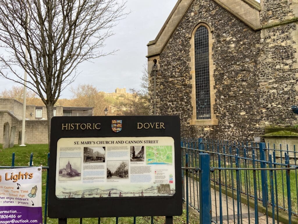 Signage in front of church in Dover "Historic Dover".