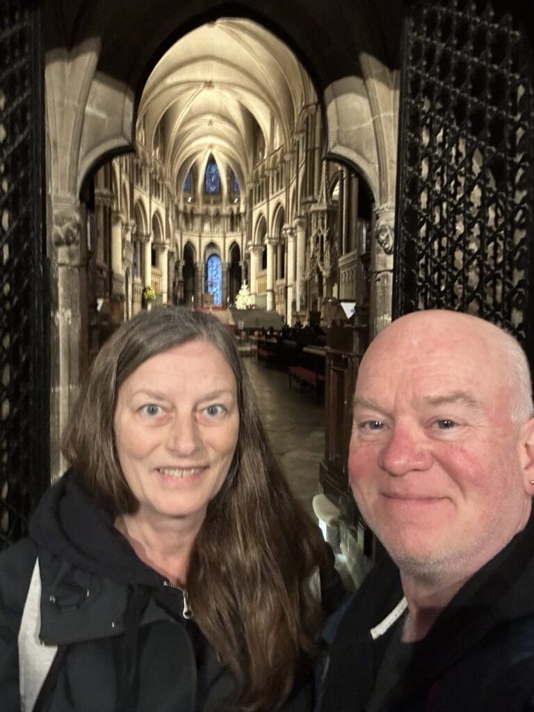 Gail and Paul in Canterbury on their busy but fun day trip from London to Canterbury by train.
